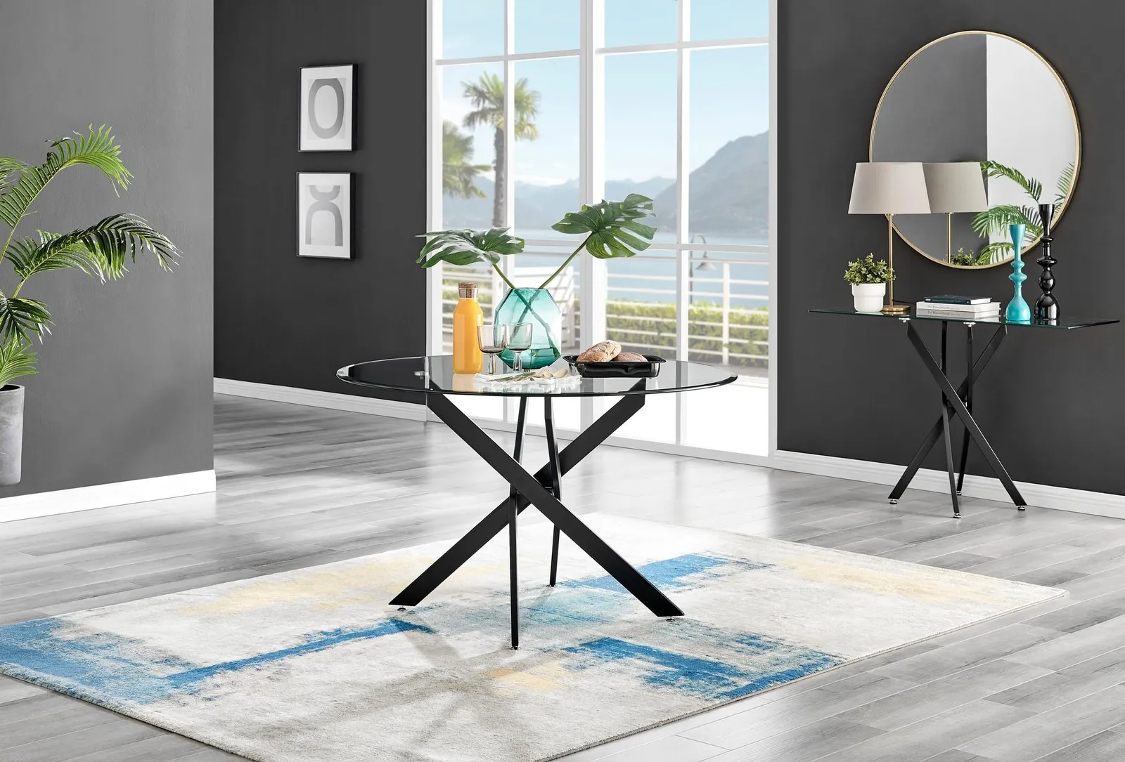 FurnitureboxUK Novara 120cm Round 6-Seater Glass & Metal Starburst Dining Table in Black 6