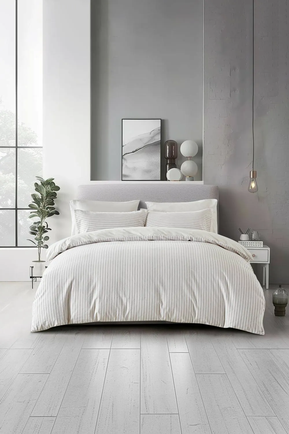 The Linen Consultancy Lazy Linens Slouchie Stripe Duvet Cover Set in Natural