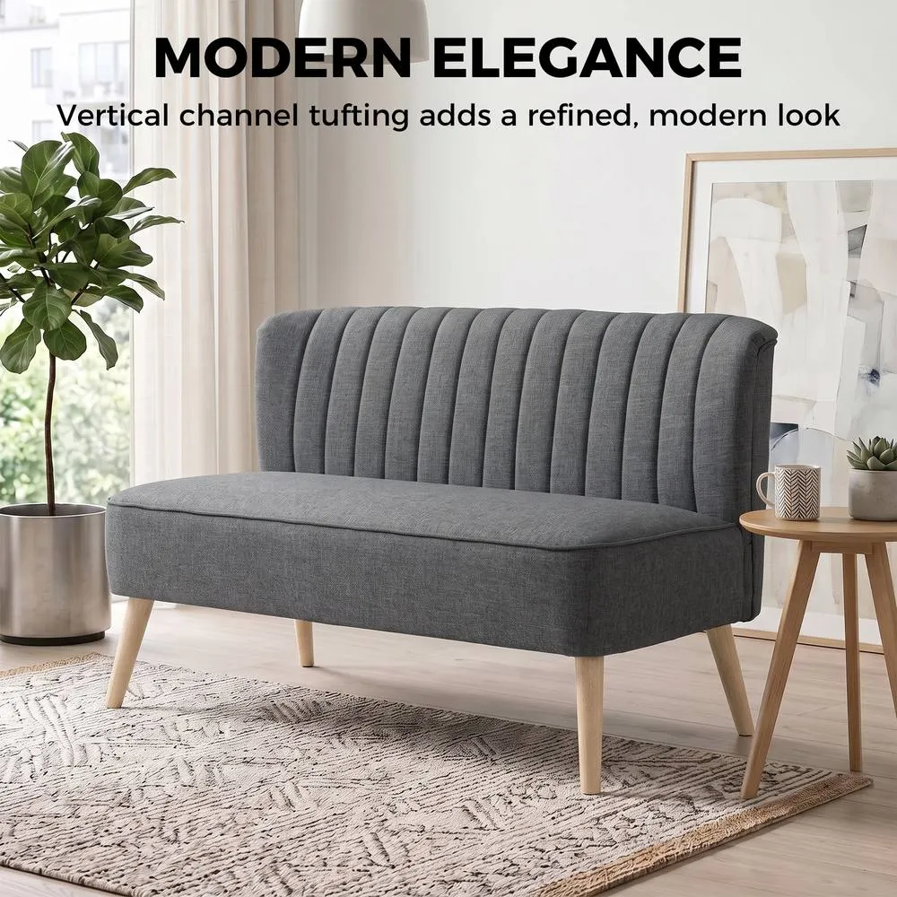 HOMCOM Linen-Look Double Sofa w/ Wood Frame Foam Padding Back, Dark Grey 4