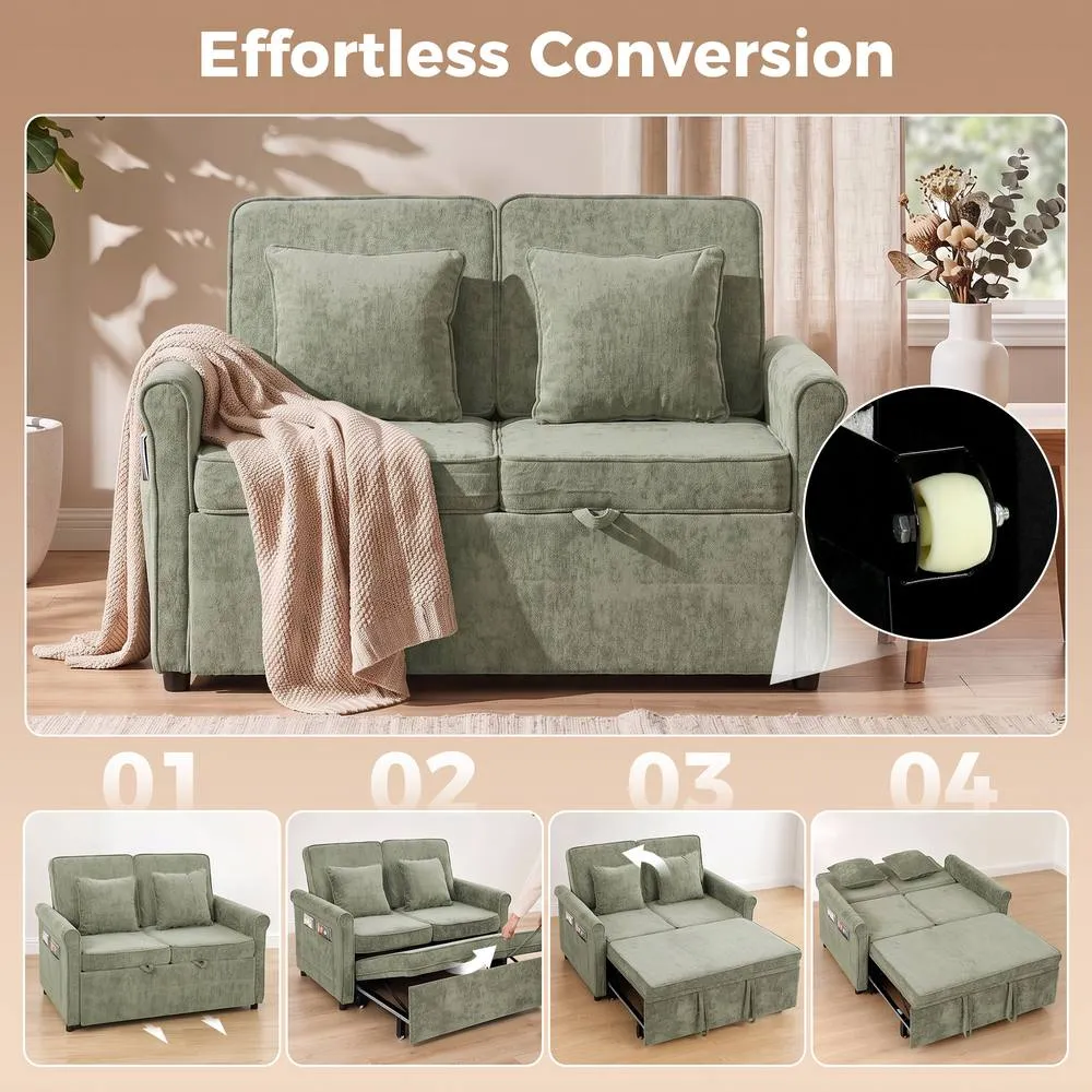 HOMCOM 2 Seater Sofa Bed, 3-in-1 Convertible Pull Out Sofa Bed, Light Green 4