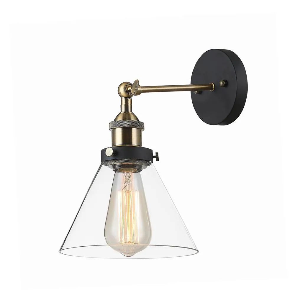 Netlighting Getan Industrial Retro 1 Light Dome Wall Lamp E27 in Black