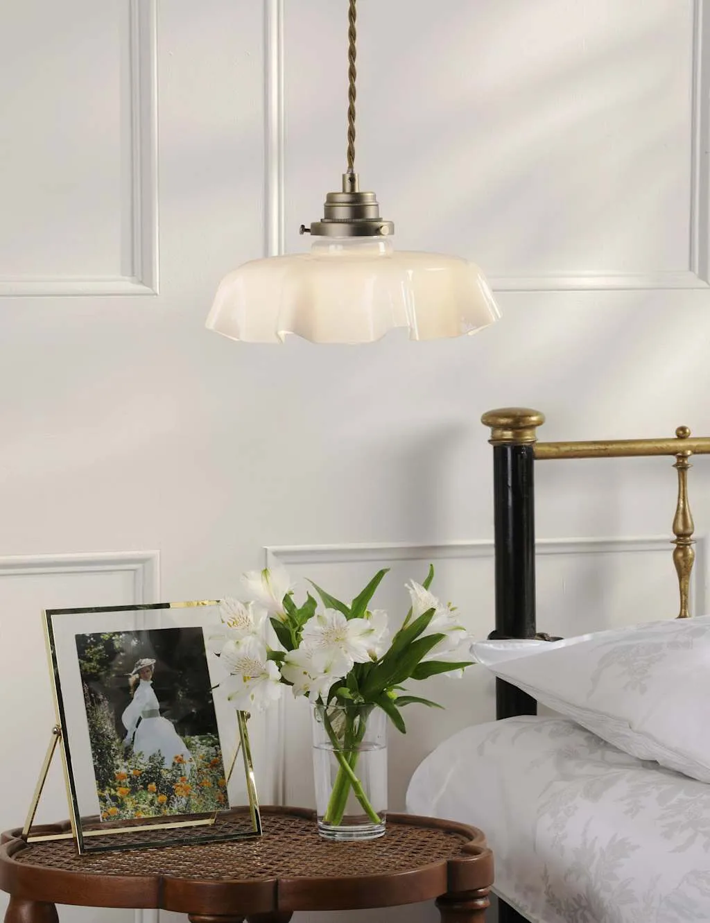 Laura Ashley Banham Fluted Glass Pendant Light Antique Brass
