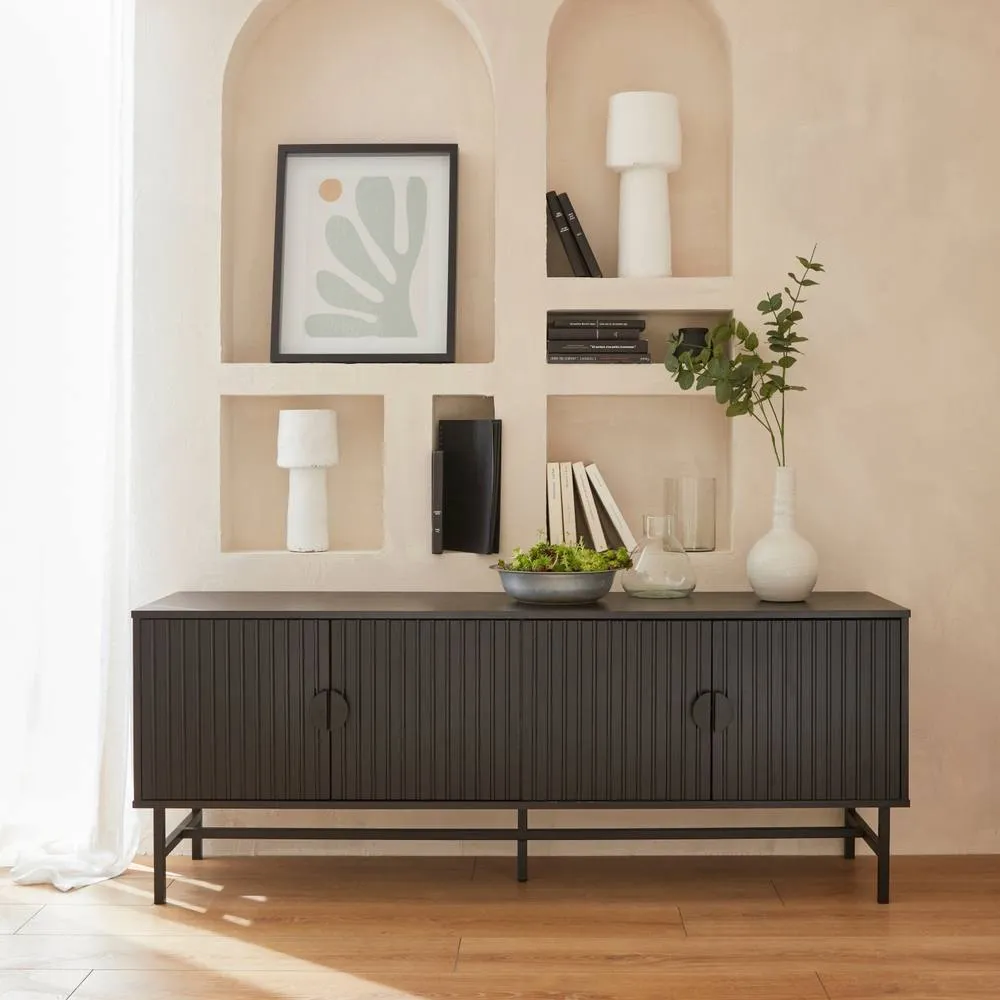 sweeek 157.5cm Tv Unit Wooden Effect 4 Doors in Black 6