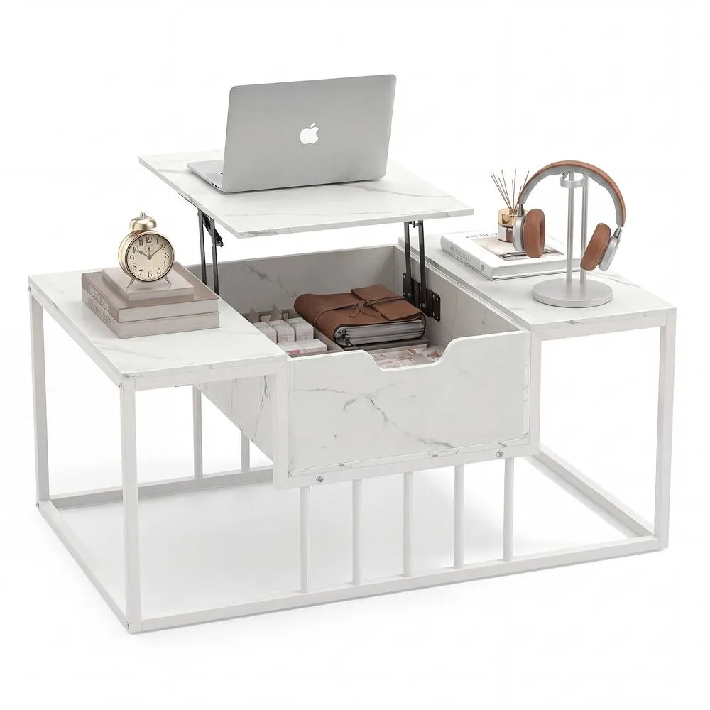 Costway Coffee Table Flip Top Center Table with Hidden Storage Compartment in White