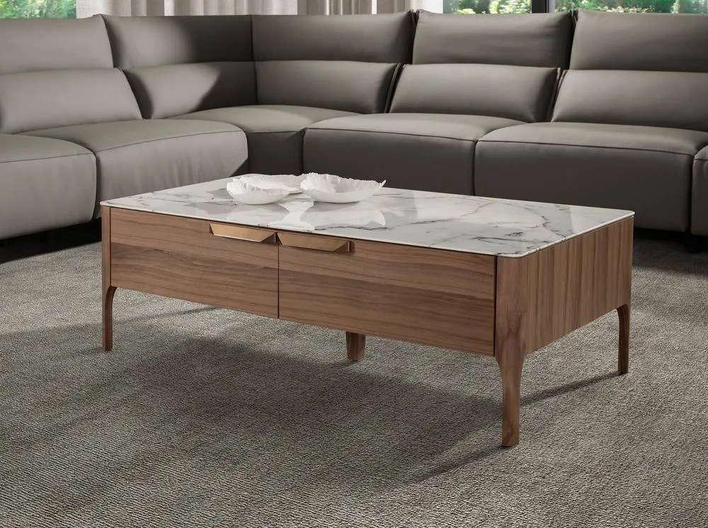Angel Cerda Rectangular Coffee Table Marble-Effect Glass Top in Brown 3