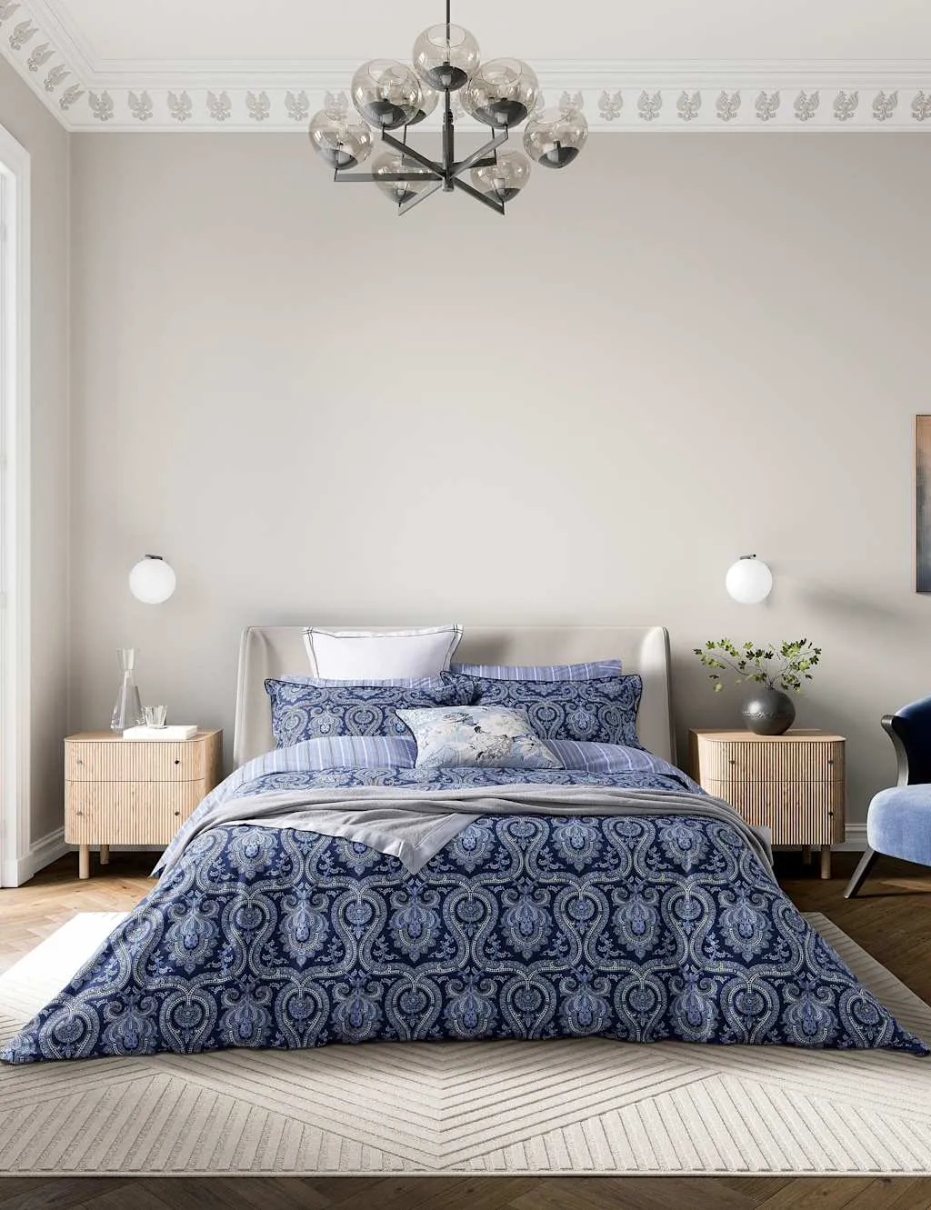 Bedeck of Belfast Pure Cotton Ellis Bedding Set Navy Mix