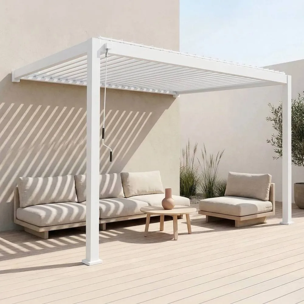 sweeek Lean to pergola with louvered roof aluminium 4 x 3m in White 2