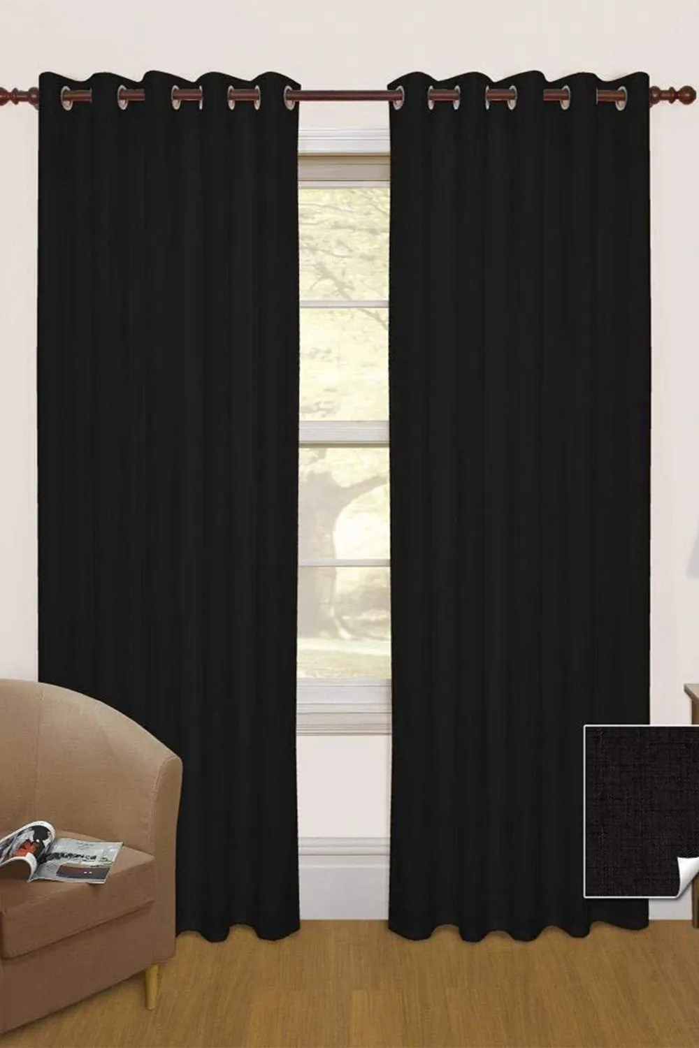 Homescapes Thermal Blackout Eyelet Curtain Pair in Black 2