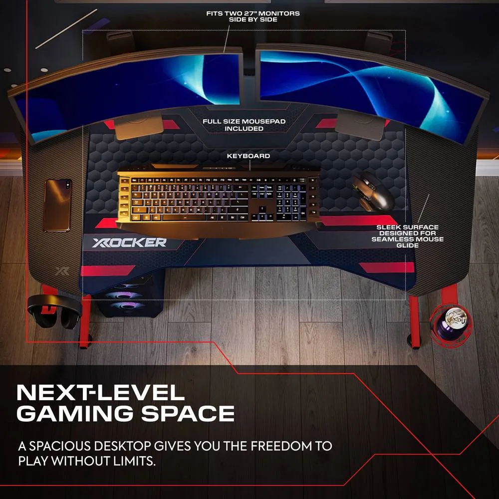 X Rocker Panther Evo 120cm Gaming Desk with Mousepad - Red 3