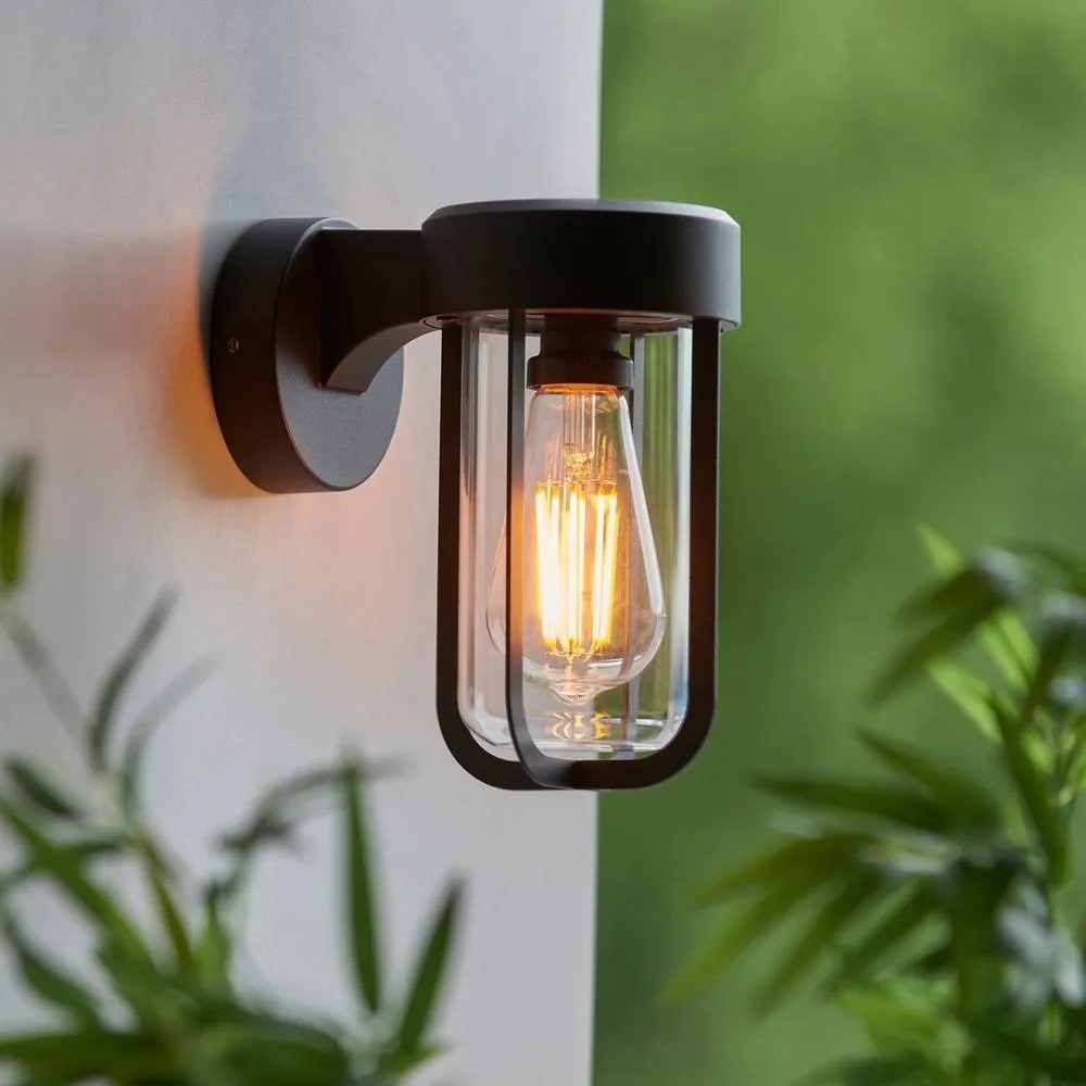 Netlighting Lucca Outdoor Modern Wall Lamp Textured Black & Clear Glass E27 2