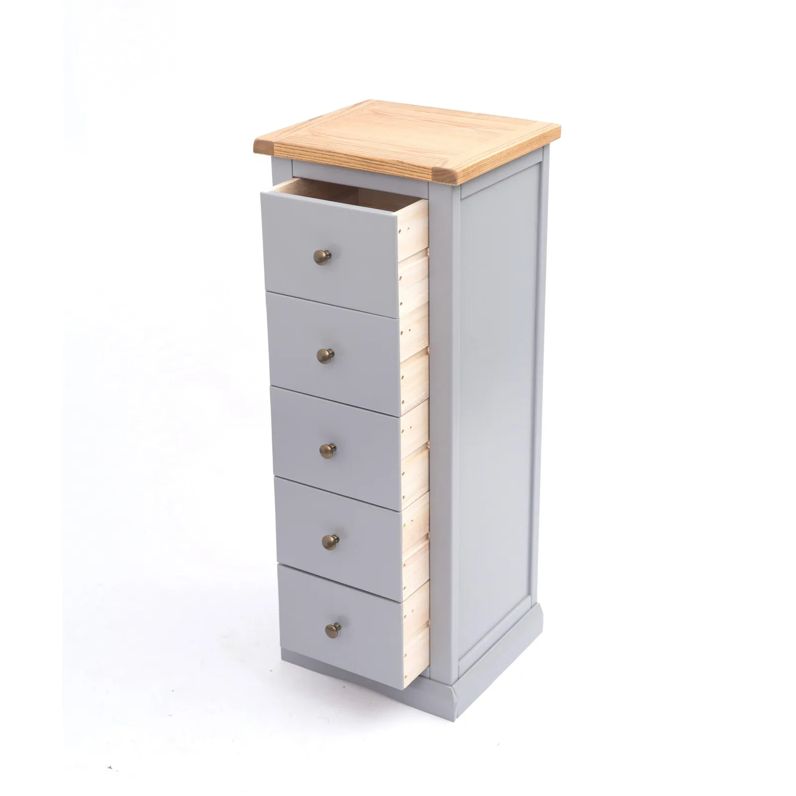 Cabinet Bits Rocca 5 Drawer Narrow Chest of Drawers Brass Knob in Grey 4