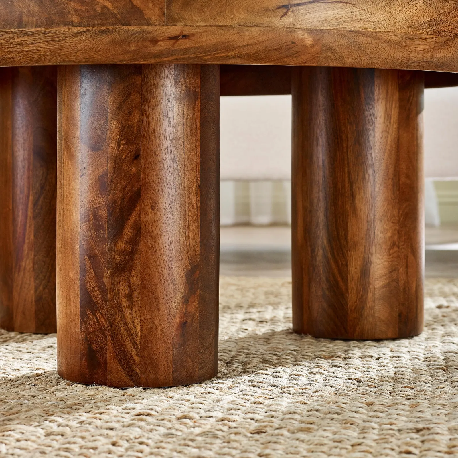 FurnitureboxUK Amy Round Solid Mango Wood Coffee Table in Brown 3