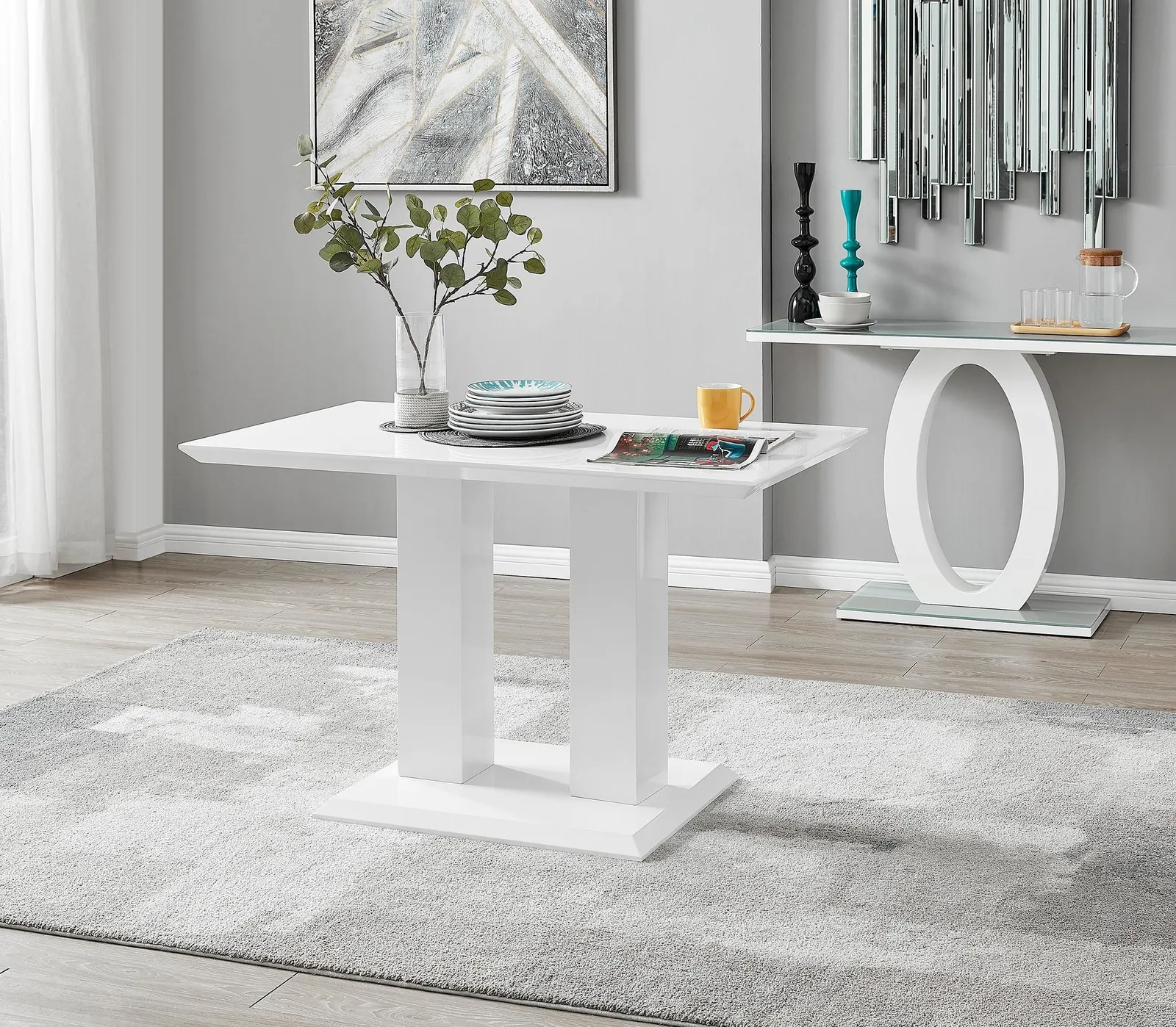 FurnitureboxUK Imperia 4 Seater Modern White High Gloss Rectangular Dining Table & 4 Milan Faux Leather Chairs in Mustard 3