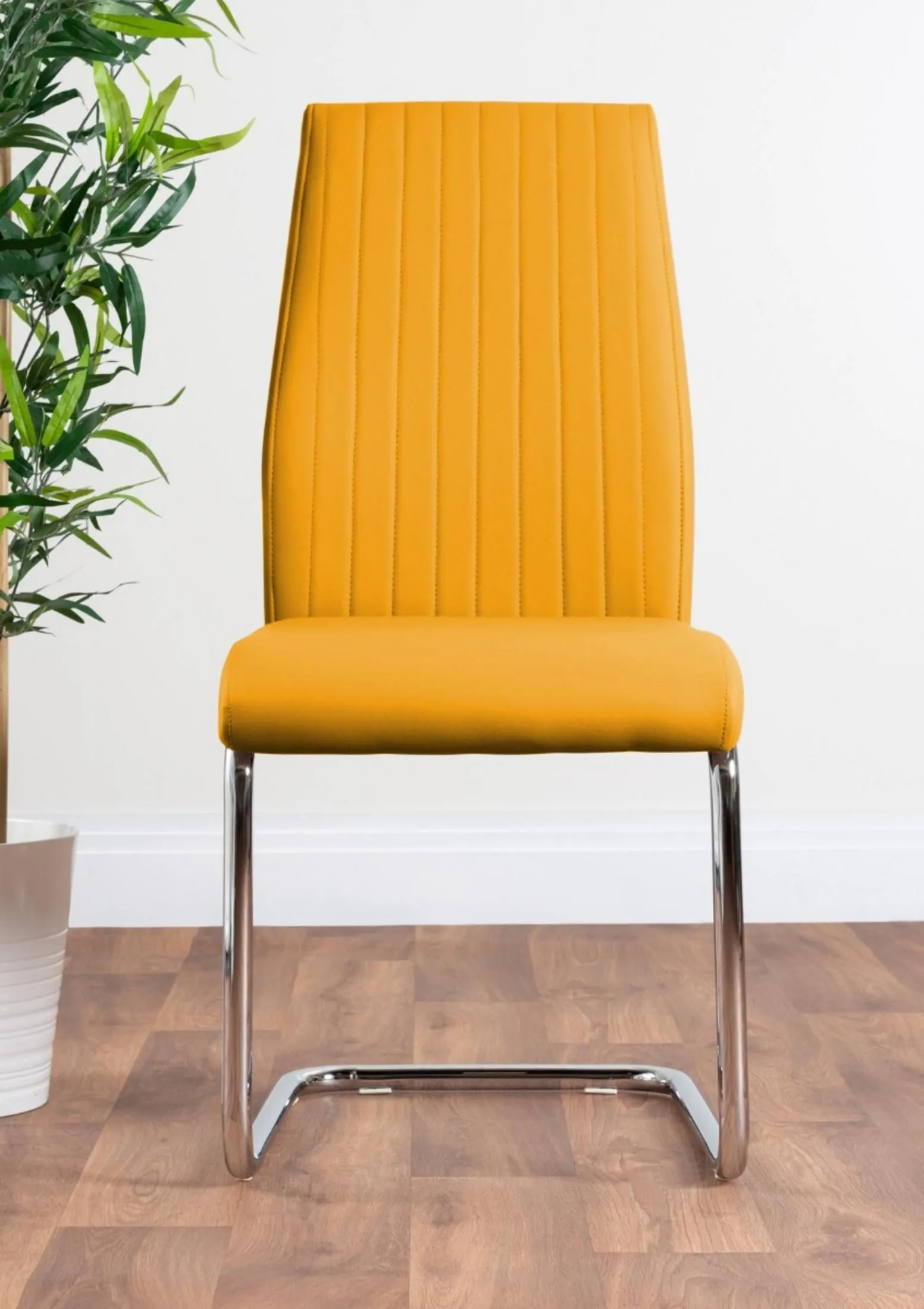 FurnitureboxUK Giovani Grey White Modern High Gloss & Glass Dining Table & 4 Lorenzo Chairs Set in Mustard 6