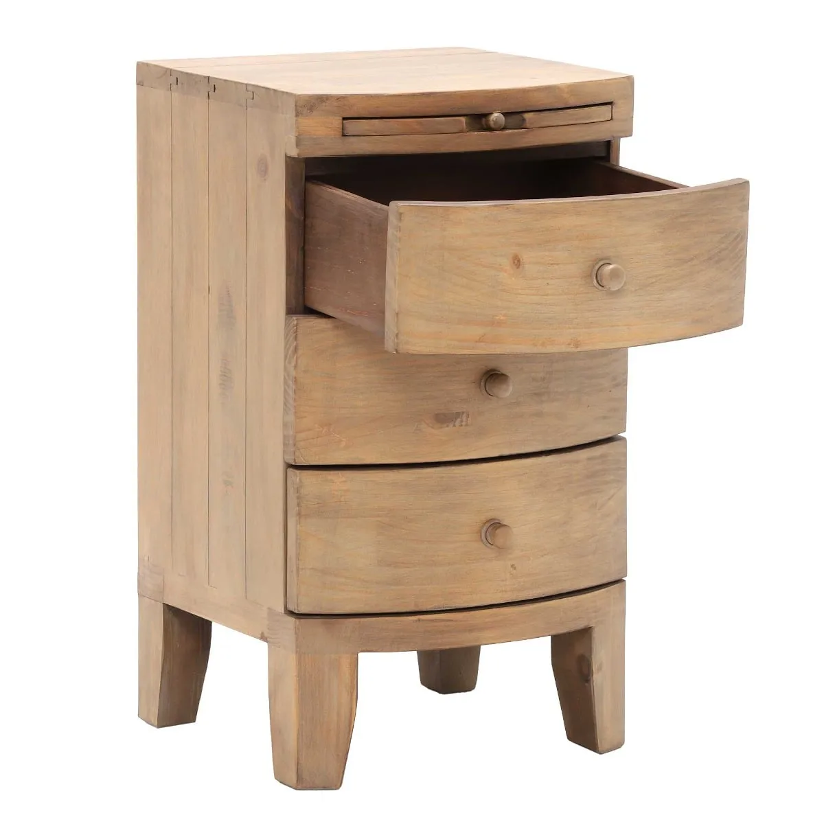 Lewes 3 Drawer Bow Front Bedside Table, Neutral Wood | Barker & Stonehouse 5