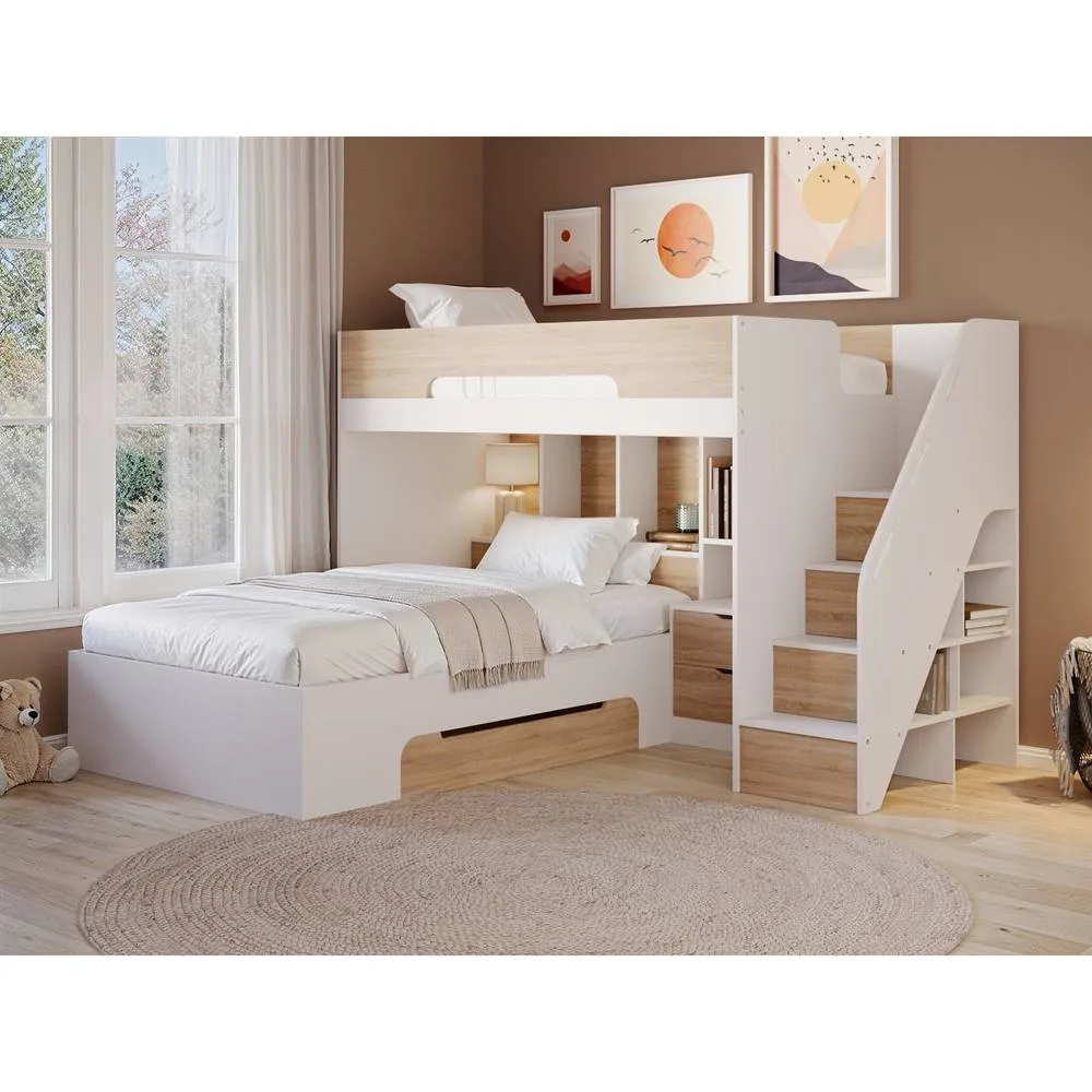 Flair Greyson Staircase Triple Bunk Bed with Storage in Light Oak 1