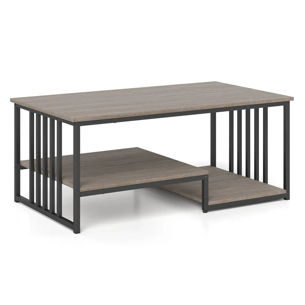 Costway Faux Marble Coffee Table Rectangular 2-Tier Center Table w/ Shelf in Grey
