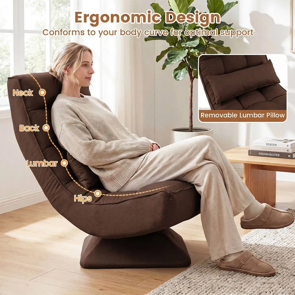 Costway 5-Position Adjustable Floor Chair Padded Lounge Chair with Swivel Base in Brown 6