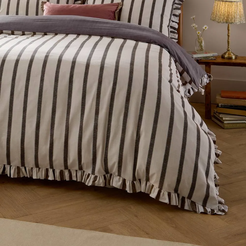 Wylder Connie Striped Ruffle Duvet Cover Set in Light Beige 3