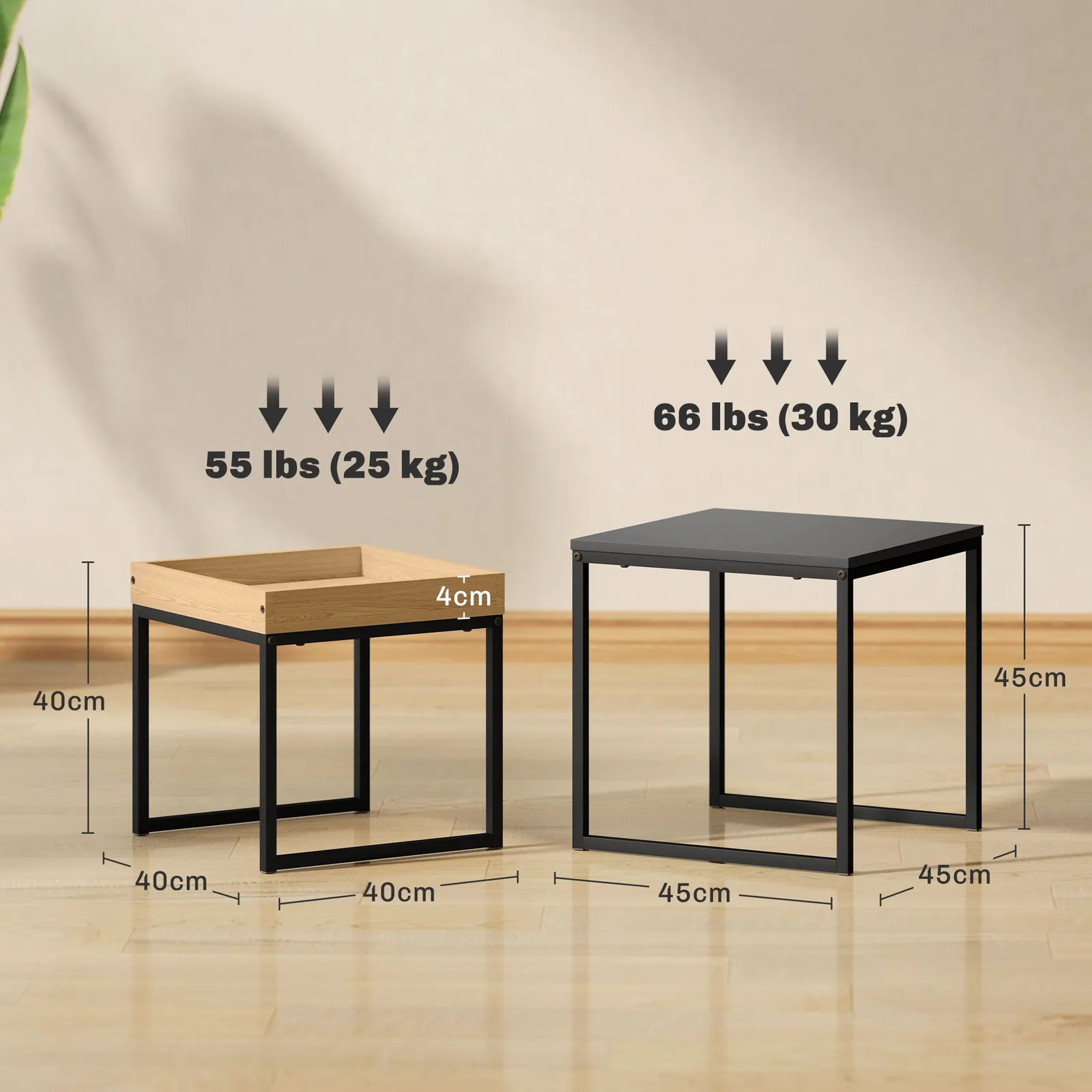 HOMCOM Modern Coffee Table Set Square Nest of Tables for Small Space in Black 3