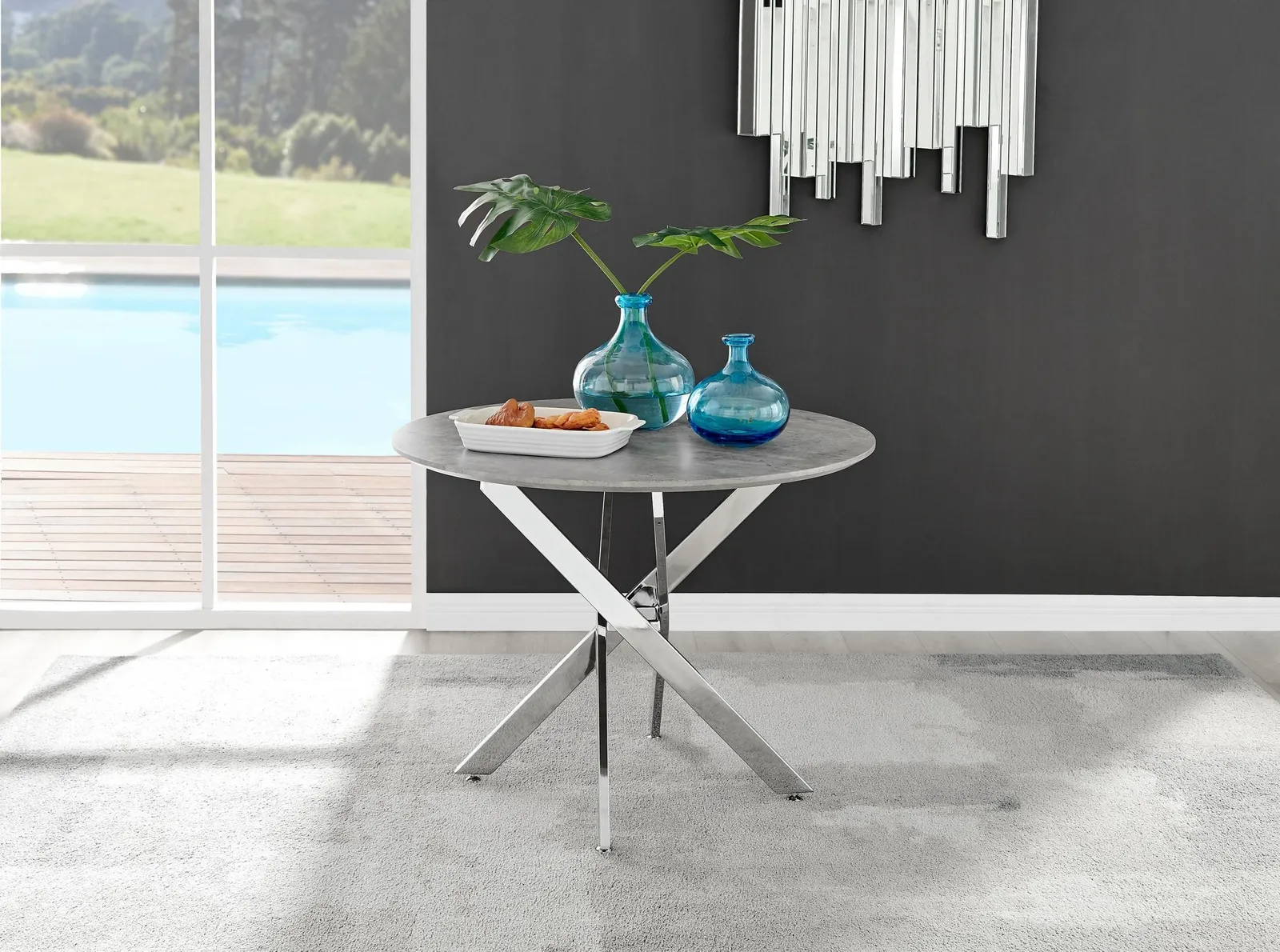 FurnitureboxUK Novara 100cm Round 4-Seater Dining Table With Silver Chrome Legs in Grey 2