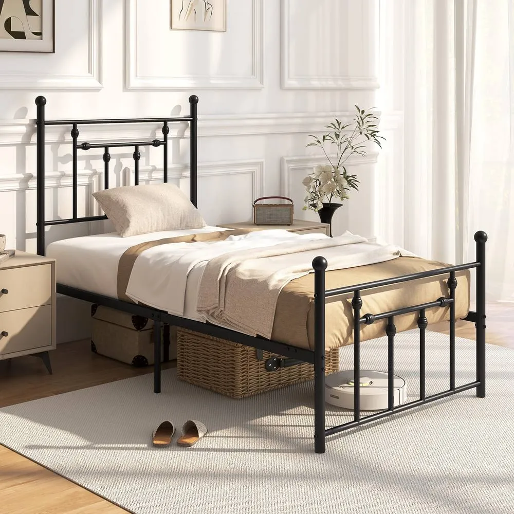Costway Single Size Metal Bed Frame Metal Slats Supported Platform Bed in Black 5