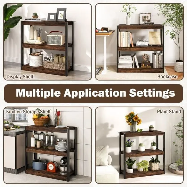 Costway 3 Tier Bookshelf Wooden Bookcase with Dual Anti-Tipping Kits Brown 5
