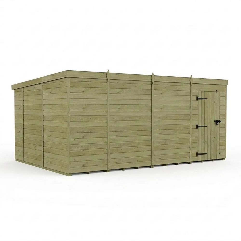 Buttercup Farm 15ft x 10ft Pent Garden Shed Single Door No Windows - Timber in Brown