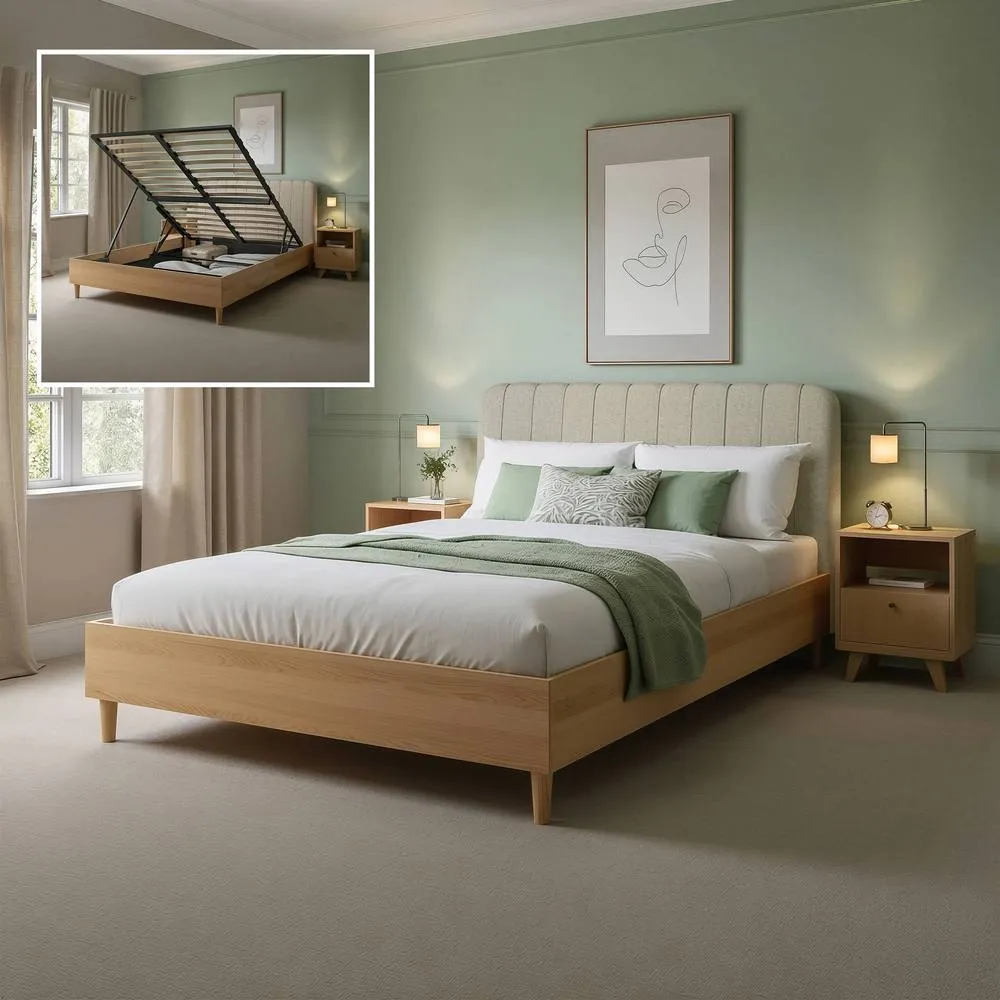 X Rocker Cooper Mixed Material Shadow Ottoman Bed- Double- Oak/Natural in Medium Beige