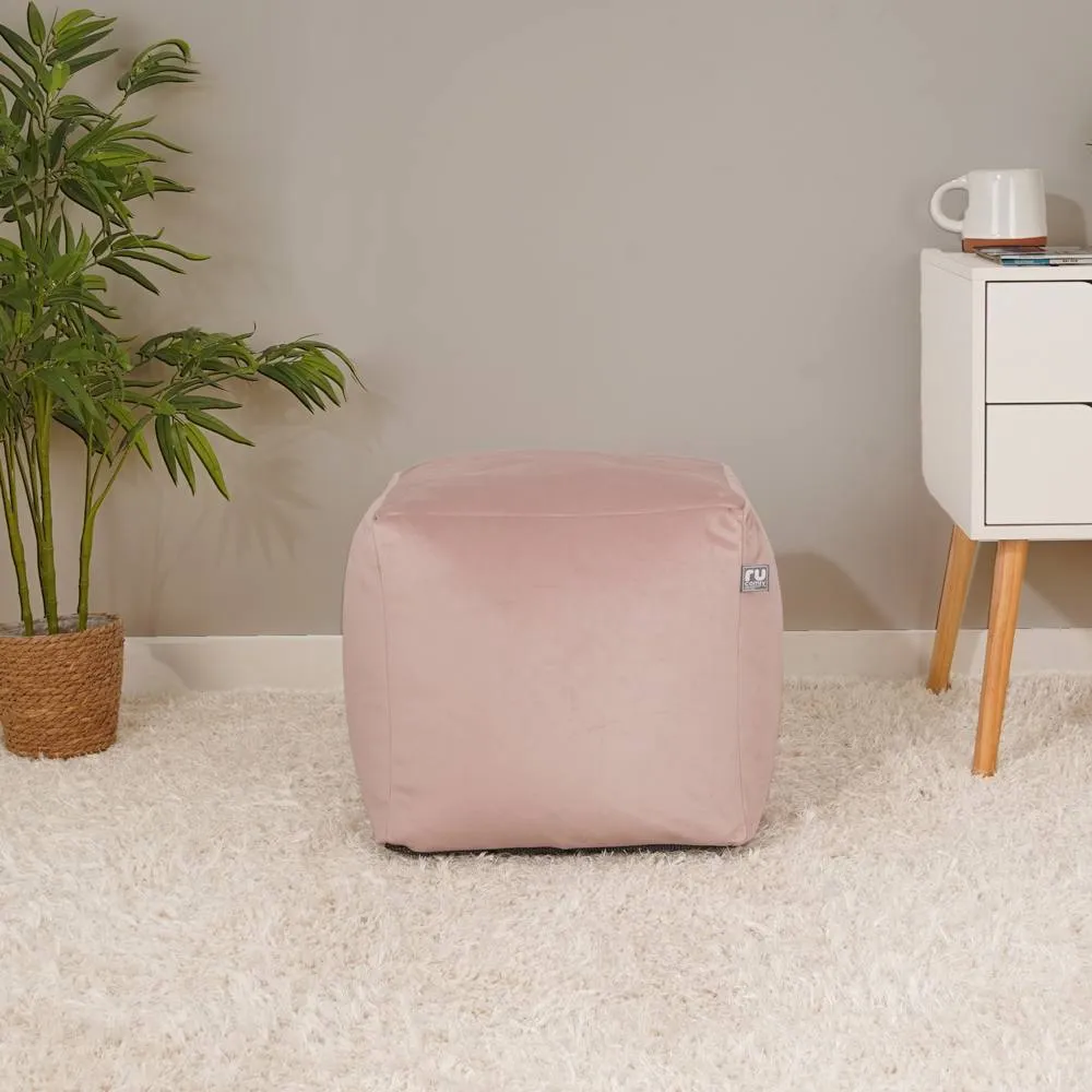 rucomfy Beanbags rucomfy Velvet Cube Bean Bag Pouffe - Soft Stylish Footstool in Pale Pink