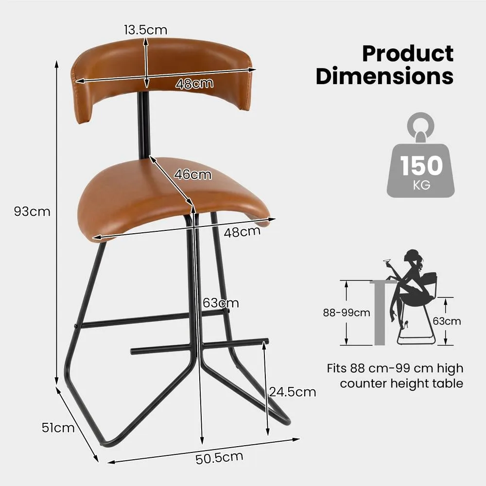 Costway 2PCS Counter Height Stools Faux Leather Upholstered Armless Barstools in Brown 2