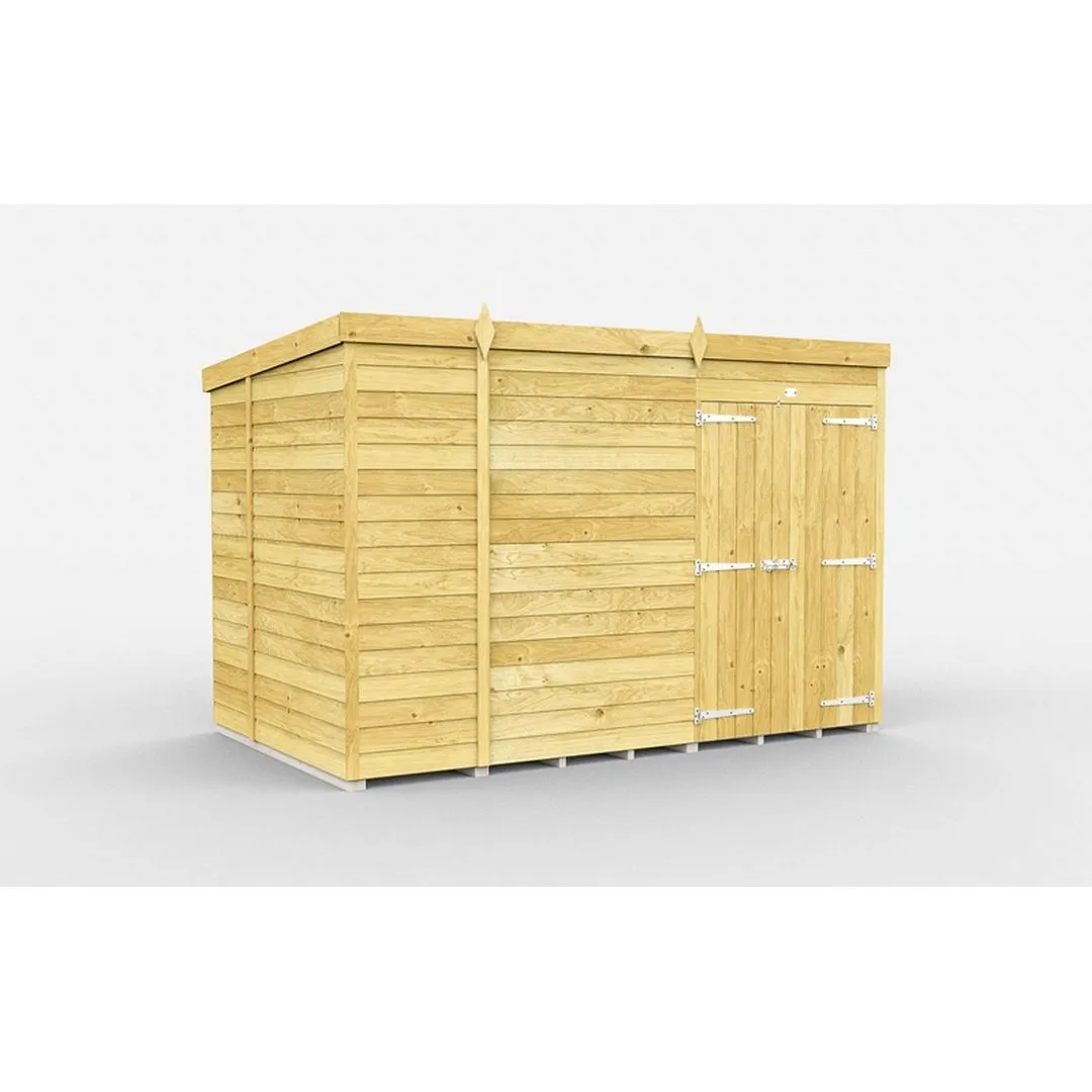 Buttercup Farm 10 x 6 Feet Pent Shed - Double Door W/O Window - L178 x W302 x H201 cm in Brown