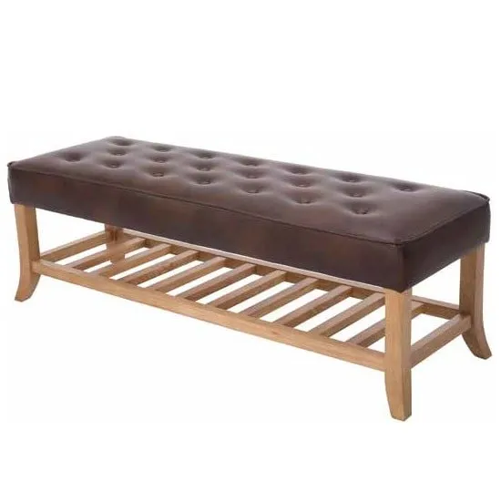 Princeton Dining Bench In Tan Faux Leather With Wooden Legs