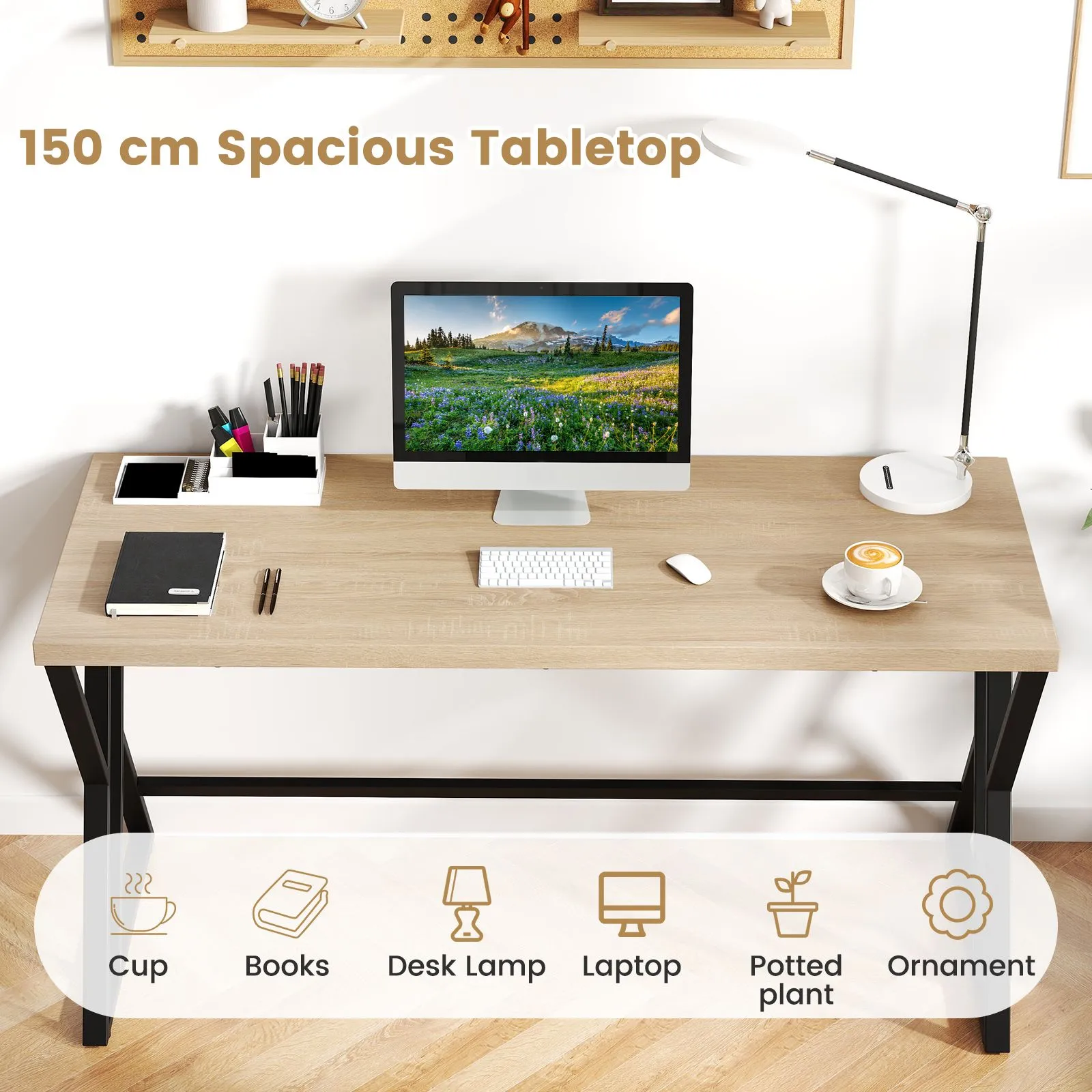 Costway 150 CM Computer Desk Large Industrial Office Desk in Grey 4