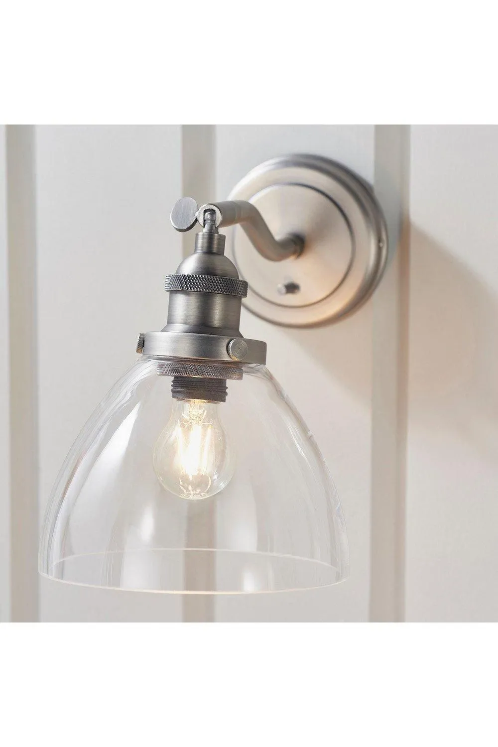 Netlighting Hansen Dome Wall Lamp Brushed Silver Paint Clear Glass 6