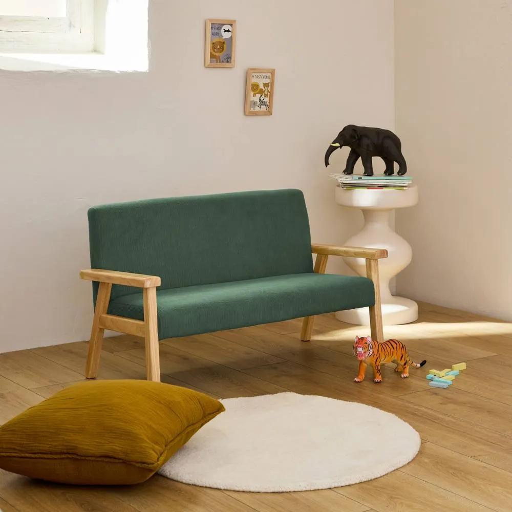 sweeek 2-seater children's bench in corduroy & hevea wood in Khaki