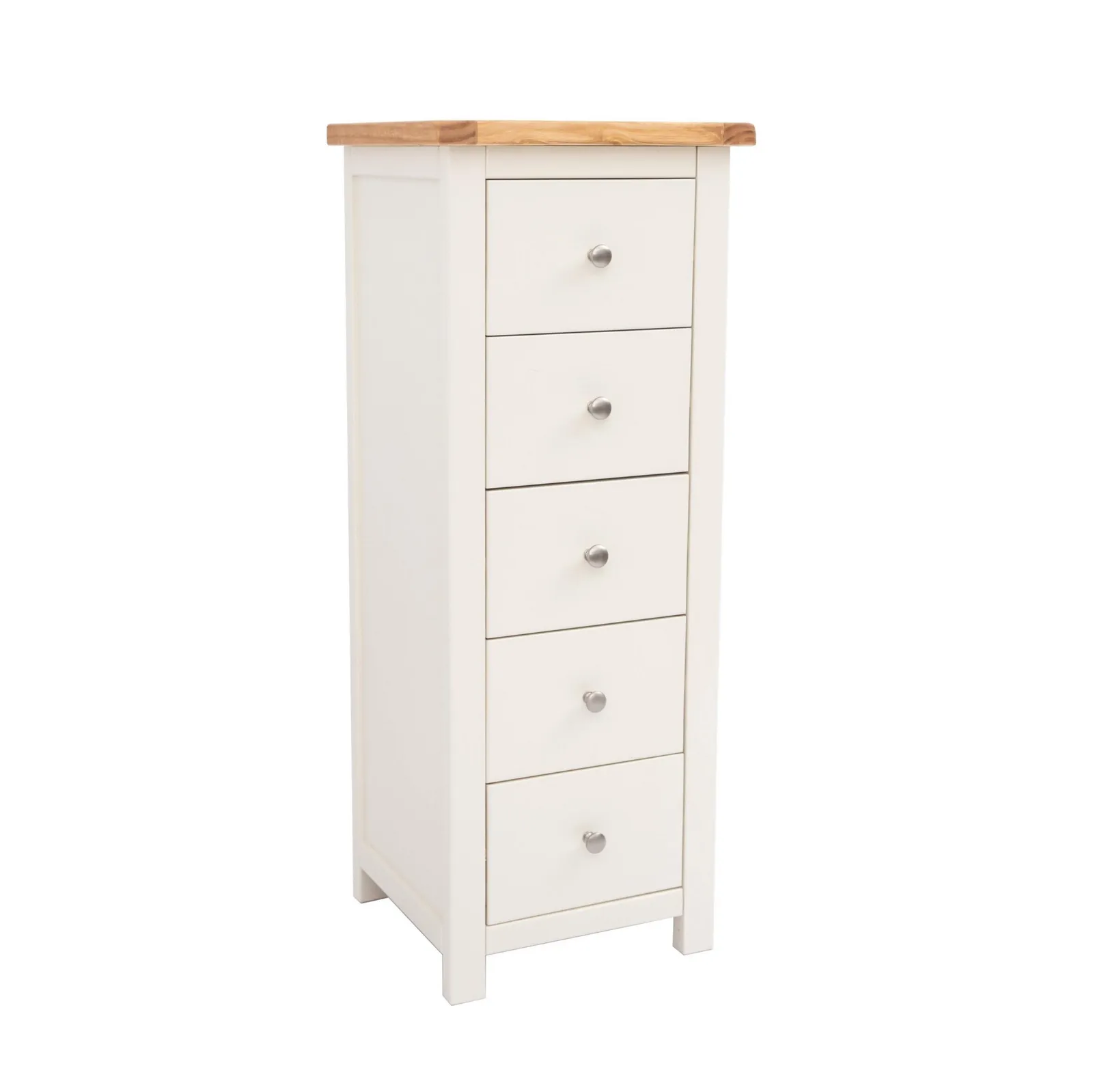 Cabinet Bits Maggiori 5 Drawer Narrow Chest of Drawers Chrome Knob in Off-White