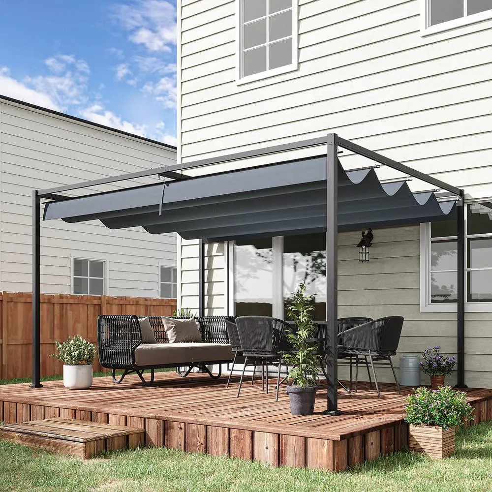 OUTSUNNY 4x3(m) Metal Pergola Gazebo Patio Sunshelter Retractable Canopy in Grey