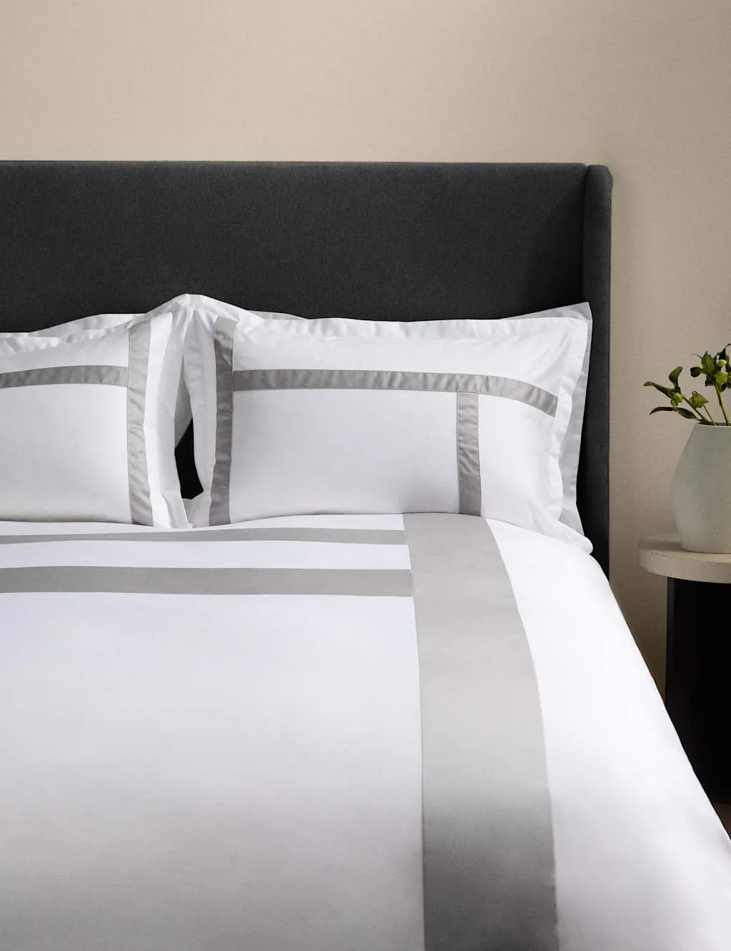 M&S X Kelly Hoppen Sateen Applique Bedding Set Grey Mix