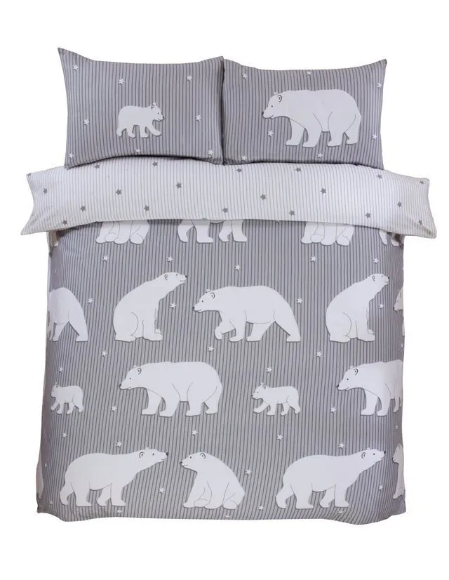 Rapport Home Polar Bear Bed Cover Duvet Cover Set with Pillowcase in Grey 3
