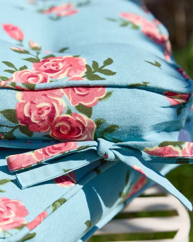 Dibor Set of 4 Floral Blue Summer Outdoor Garden Chair Seat Pad Box Cushions W45 x L45cm 5