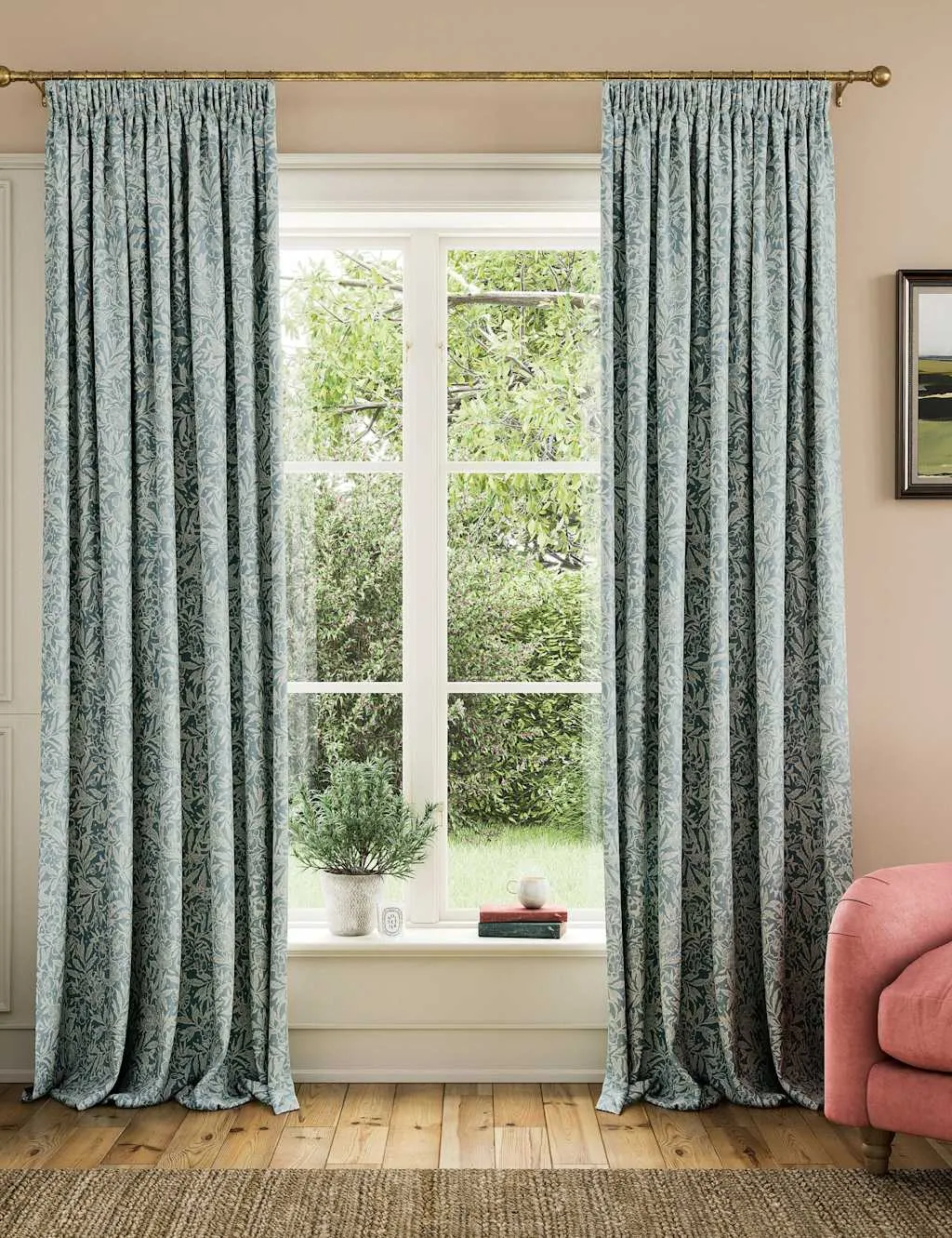 Joules Twilight Ditsy Pure Cotton Pencil Pleat Curtains Duck Egg