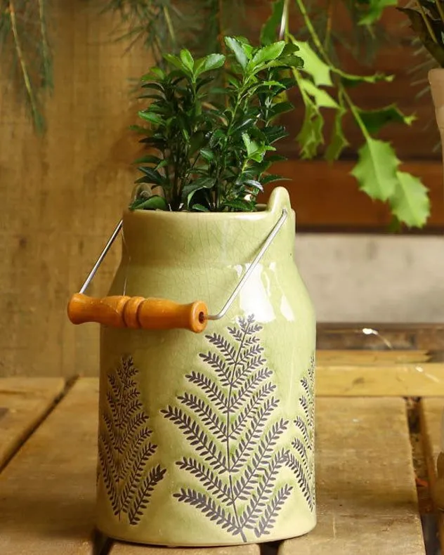 Dibor Green Churn Ceramic Table Decoration Flower Vase 4