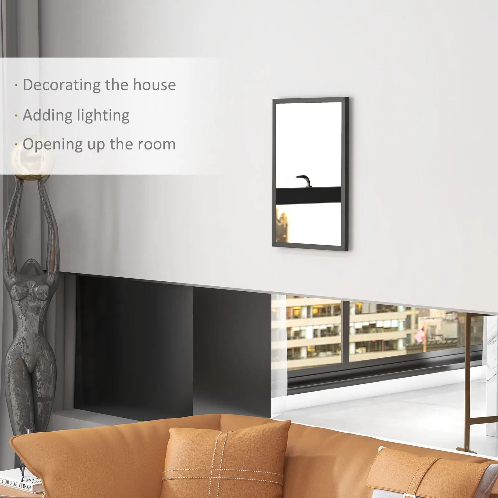 HOMCOM Decorative Rectangular Wall Mirror, Wall-Mounted Bathroom Mirror for Living Room, Bedroom, Hallway, Black 4