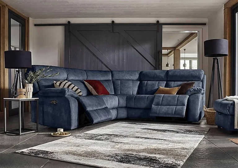 Moreno Large Fabric Power Recliner Corner Sofa with Power Headrests - Blue
