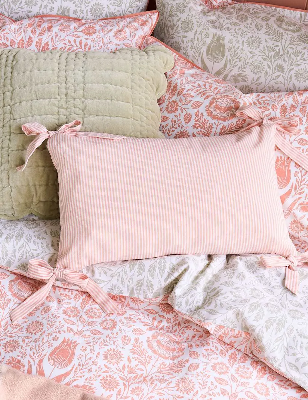 Laura Ashley Cotton Rich Striped Bolster Cushion Pink Mix