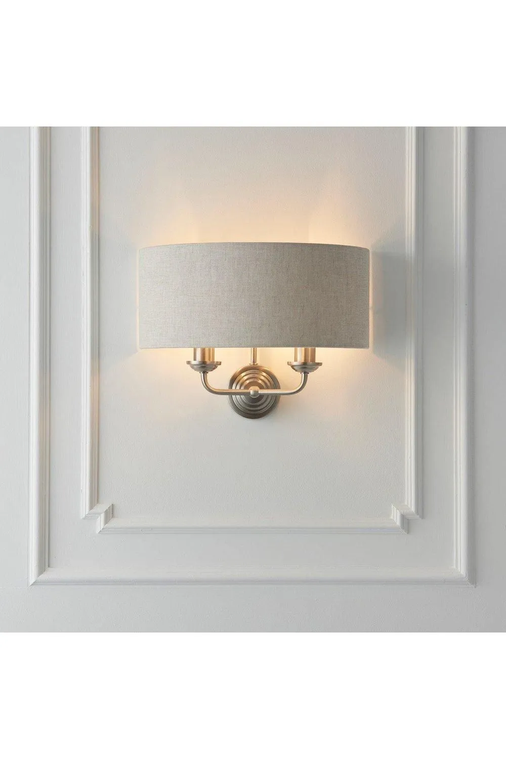 Netlighting Highclere Shade Wall Lamp Brushed Chrome Plate Natural Linen in Grey 2