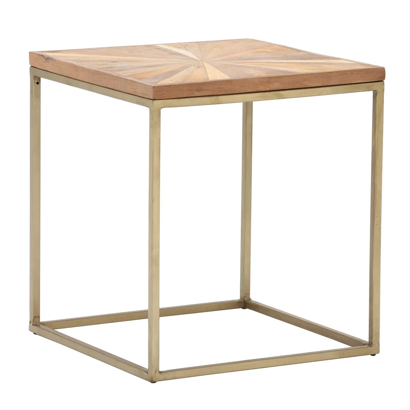 Jupiter Side Table, Wood Top With Antique Brass Leg