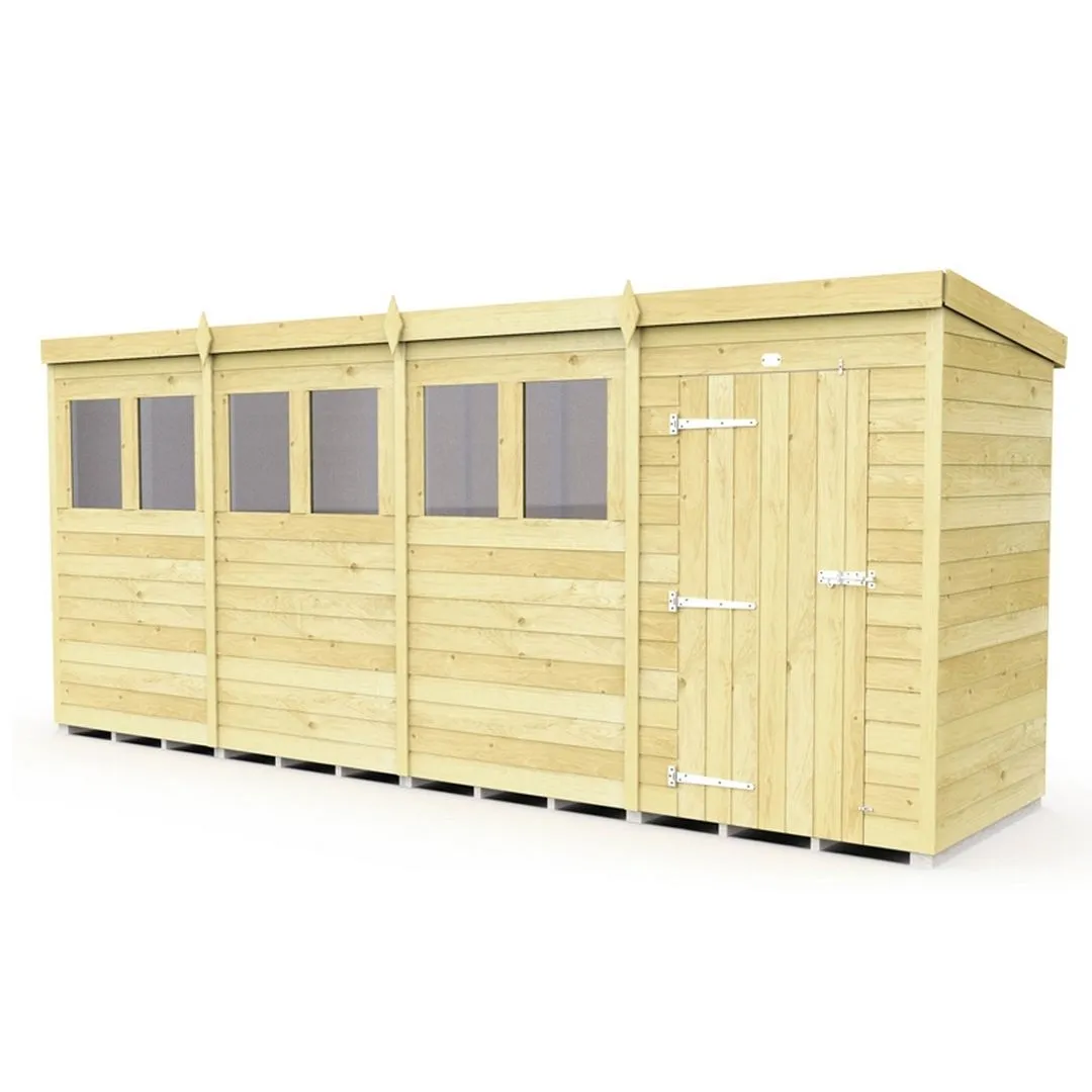 Buttercup Farm 16 x 4 Feet Pent Shed - Single Door W/ Windows - L118 x W474 x H201 cm in Brown