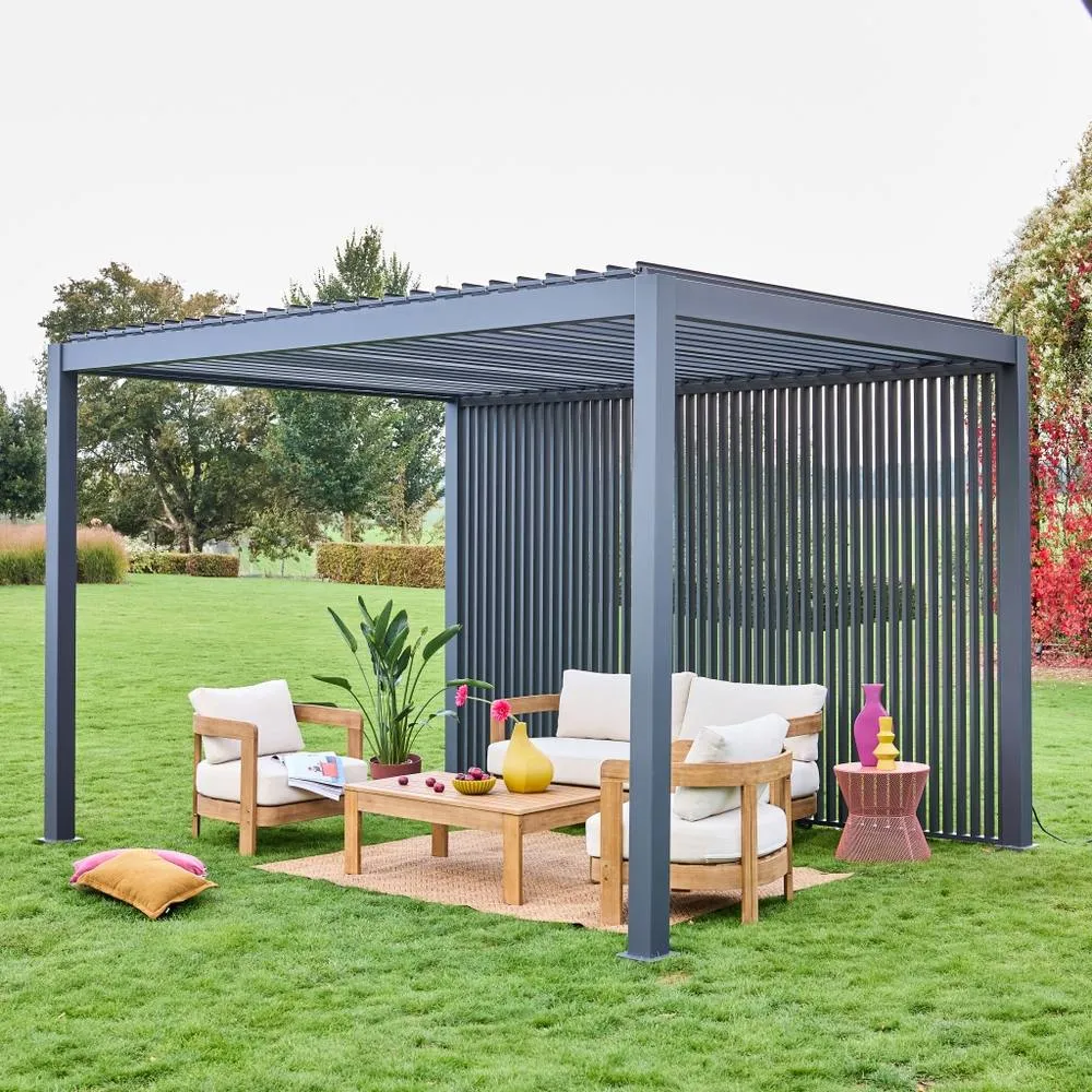 sweeek Louvered pergola aluminium 4 x 3m + 3 130cm vertical louver panels in Dark Grey
